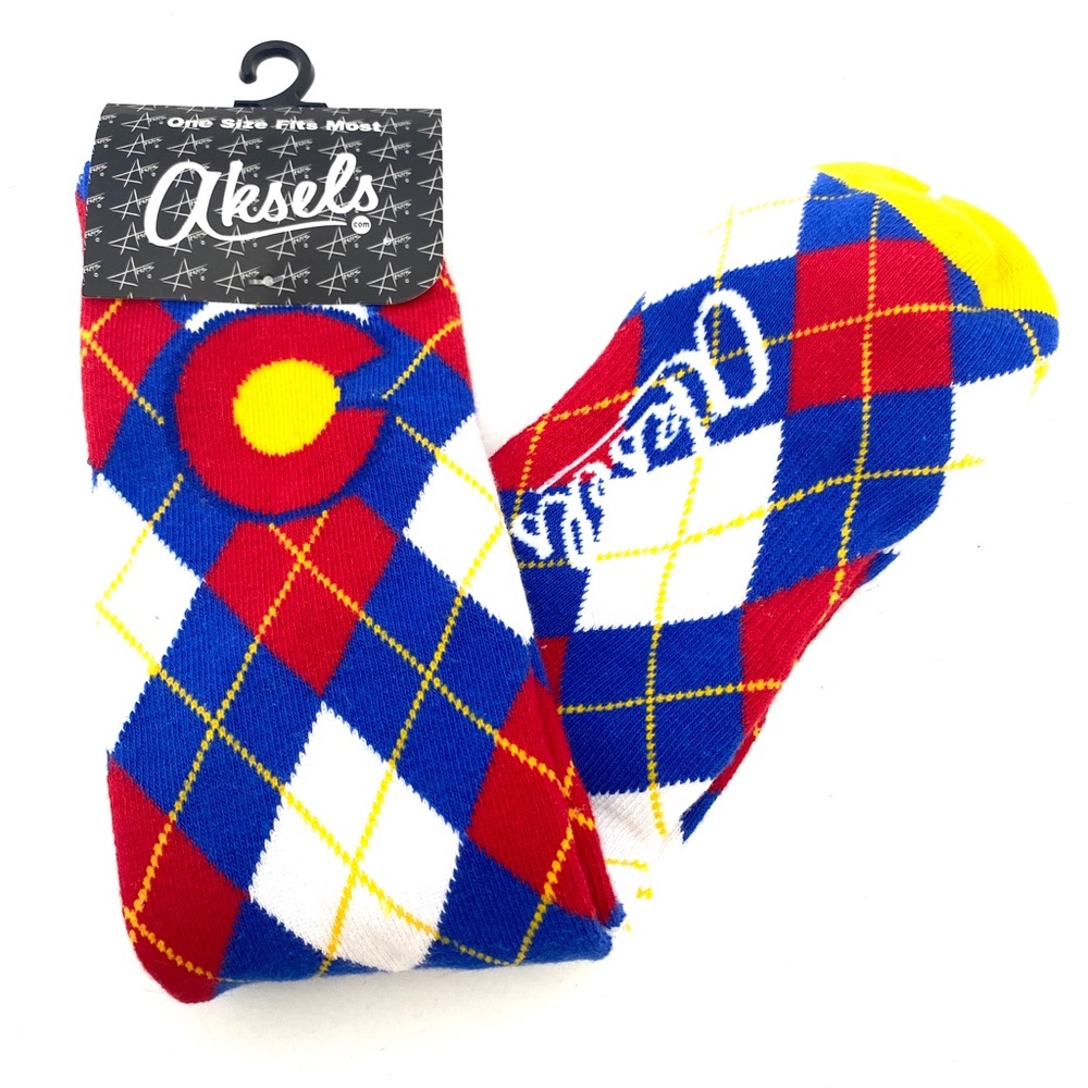 Aksel's Men's Multi-Color Colorado Flag Argyle Casual/Dress Socks
